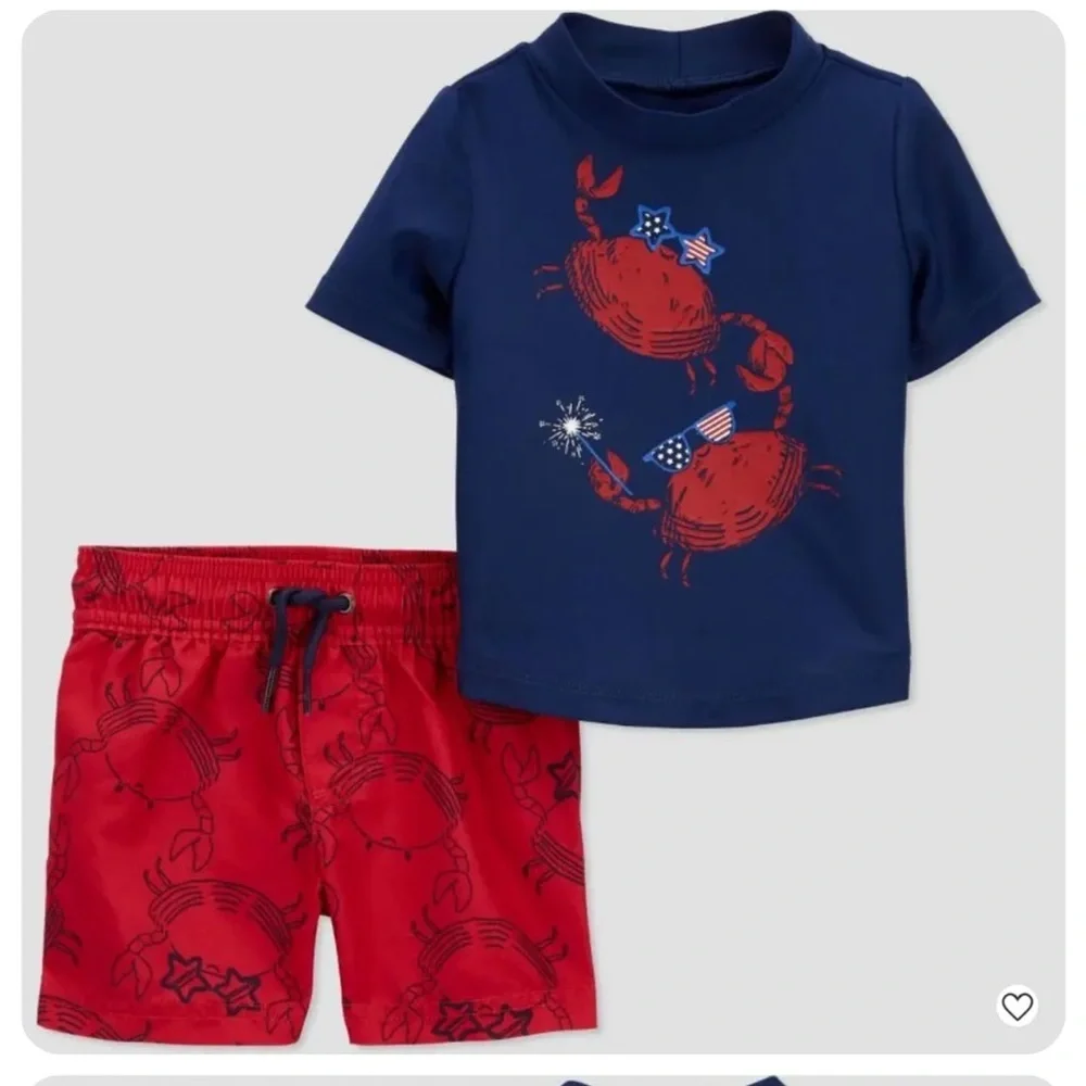 Carter's Baby‎ Boys' Short Sleeve CRAB USA Print 2pc SWIMWEAR SWIMSUIT