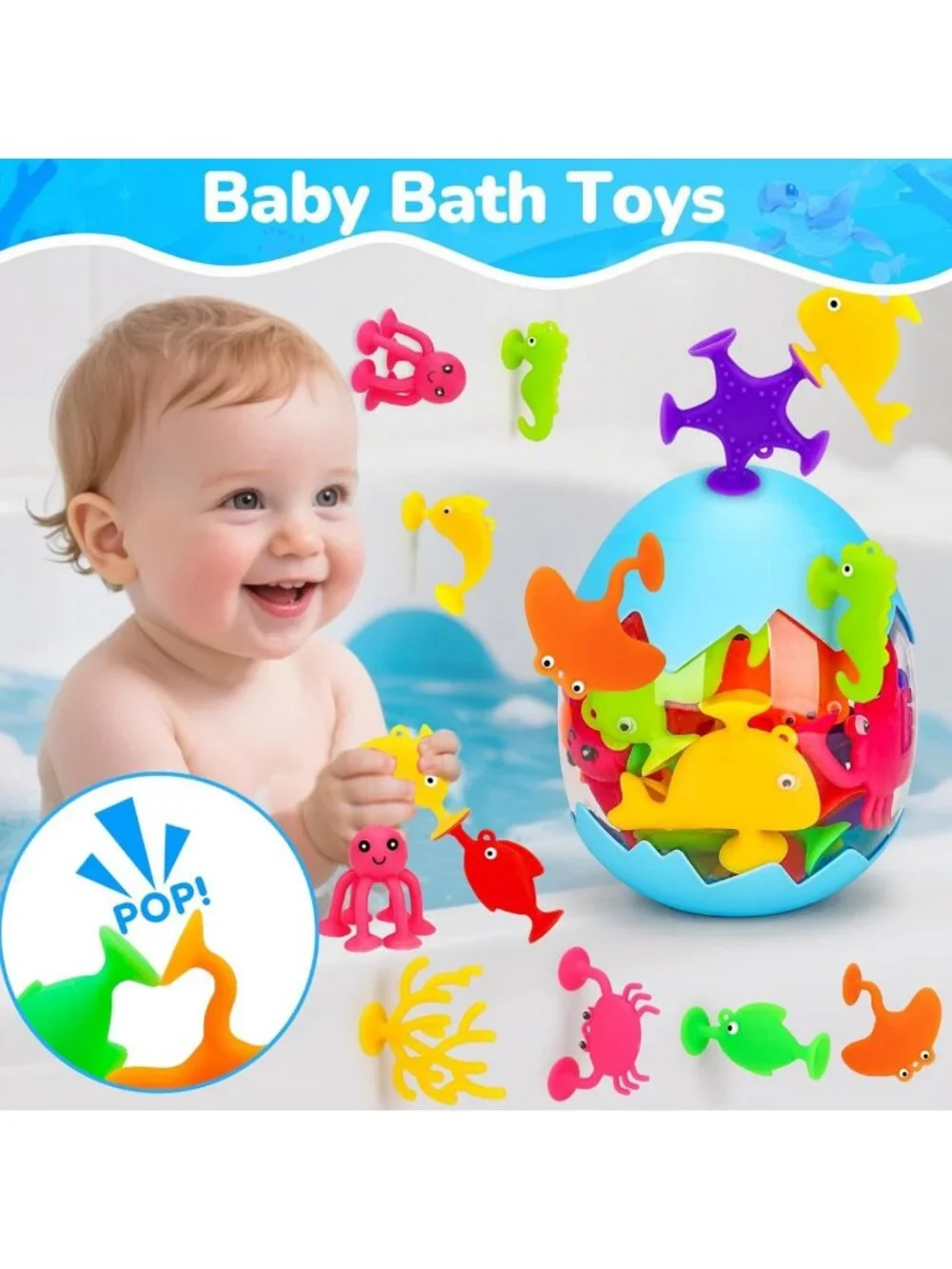 Suction Cup Ocean Animal Bath Toys for Toddlers, Mold-Free Fun for Ages 3-5