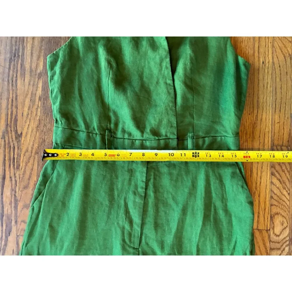 ZARA Green Linen Belted Sleeveless Wide Leg Jumpsuit Overalls Women's Size Small