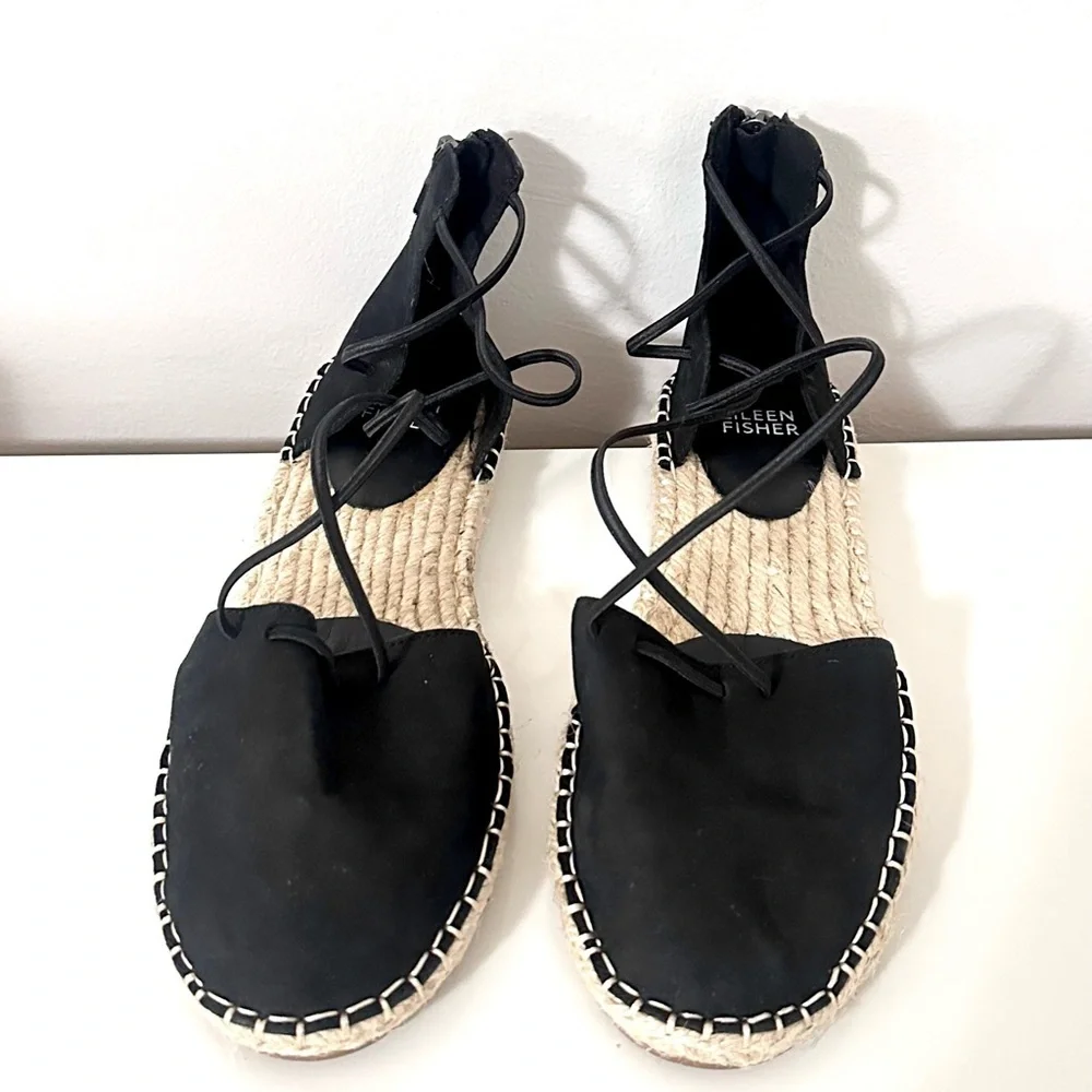 New Eileen Fisher Lace Leather Espadrille Size 6