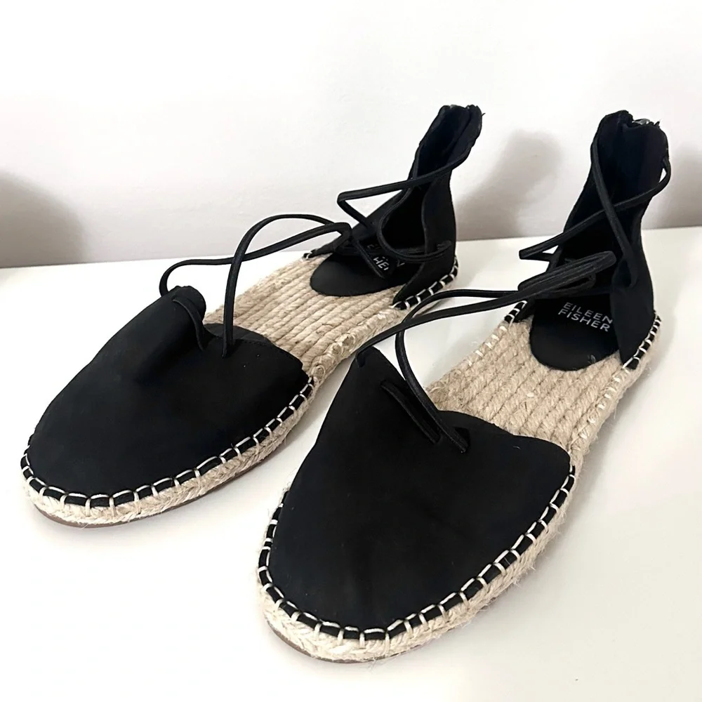 New Eileen Fisher Lace Leather Espadrille Size 6
