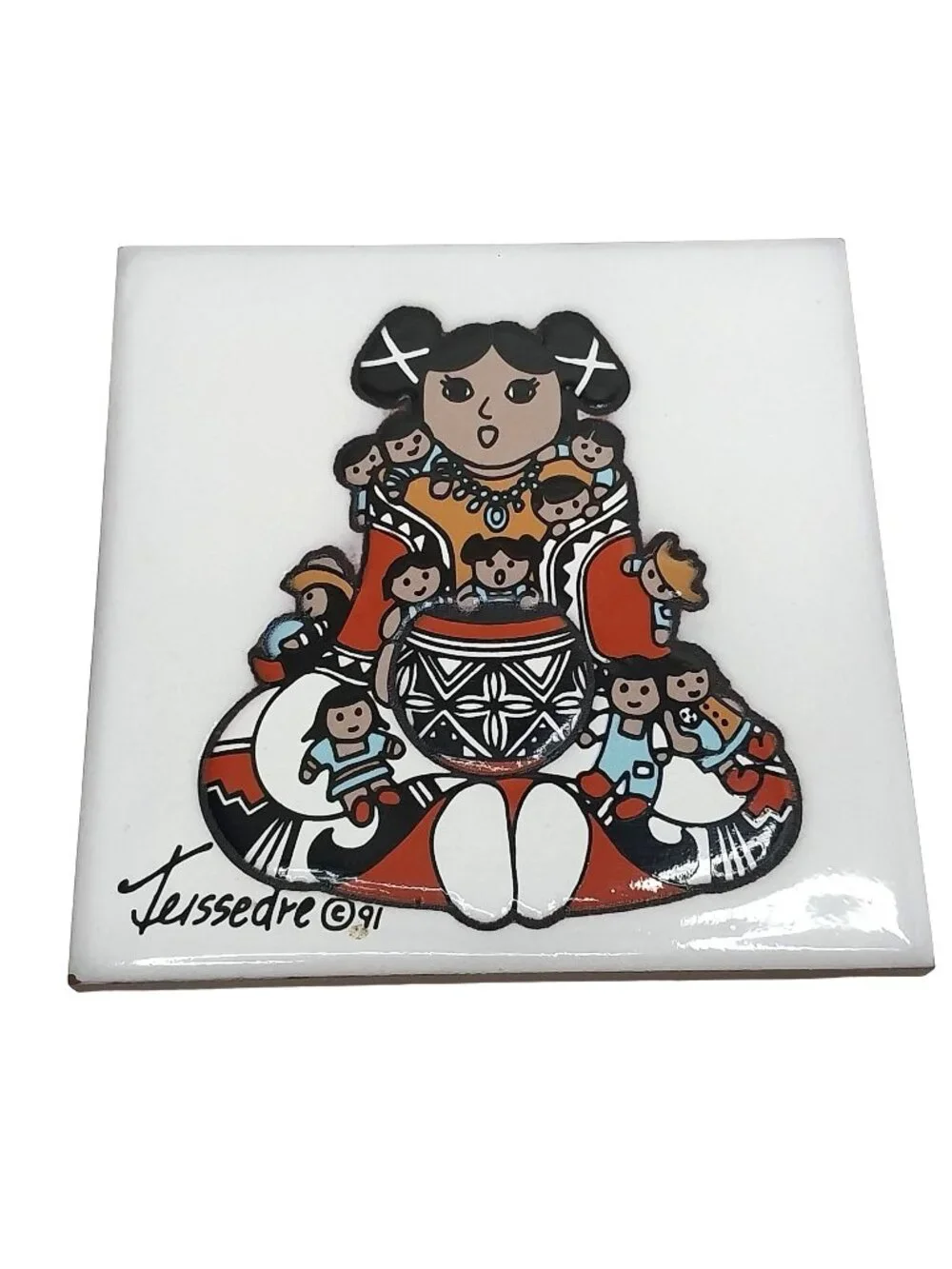Teissedre Designs Southwestern Native American Ceramic Tile Storyteller Trivet