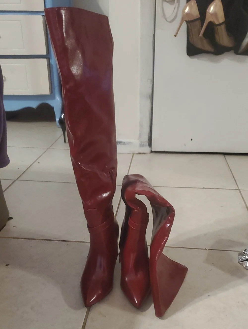 Women’s Tall Thigh High Pointed-Toe Boots in Burgundy