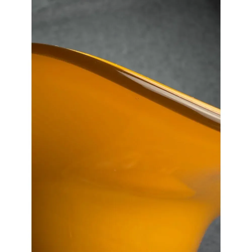 Teleflora MCM Orange Handblown Art Glass Ruffled Footed Compote Pedestal Bowl