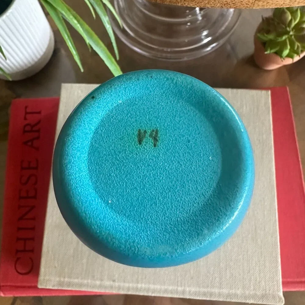 Vintage MCM Sasha Brastoff Turquoise Blue Art Pottery Bud Vase Peacock Design