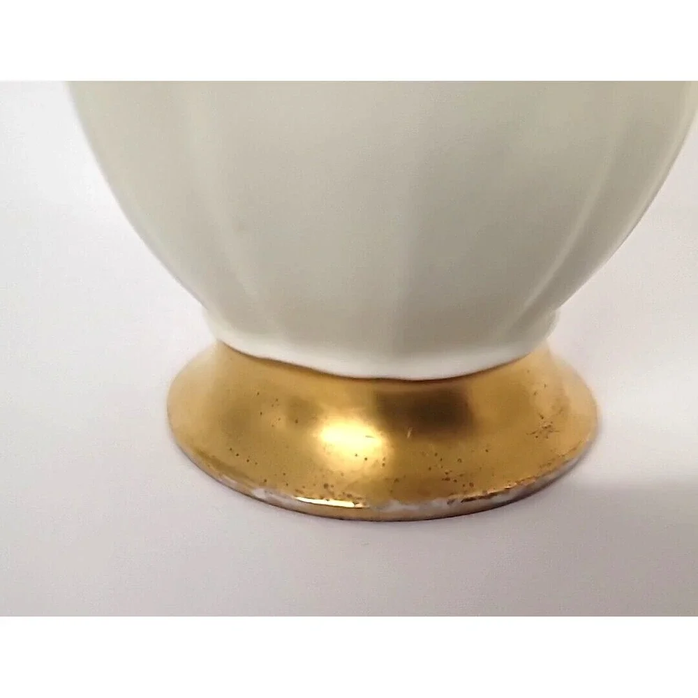 Limoges France Hand Painted Violets Vase w/Gold Gild Base & Scalloped Top Signed