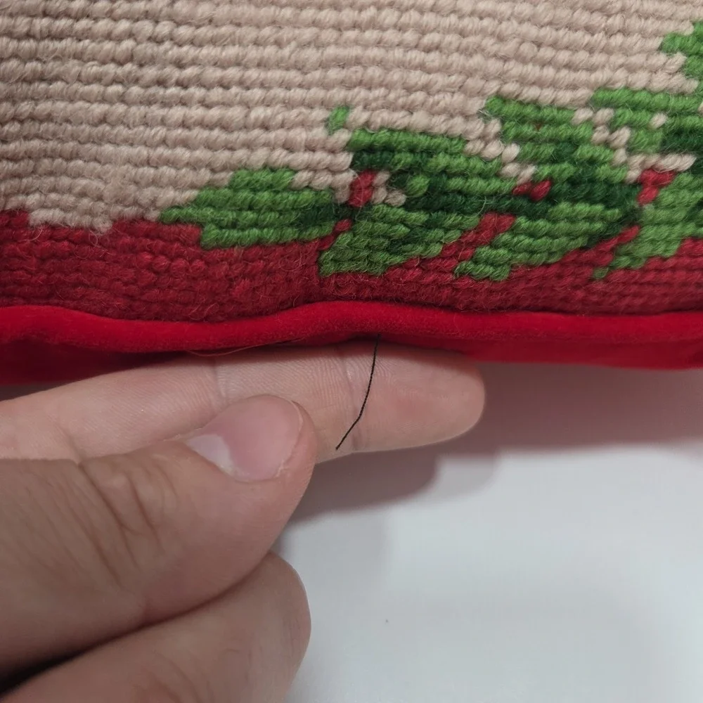 Vintage Needle Point Pillow Cover, Pillow, Santa, Red, Zip Back