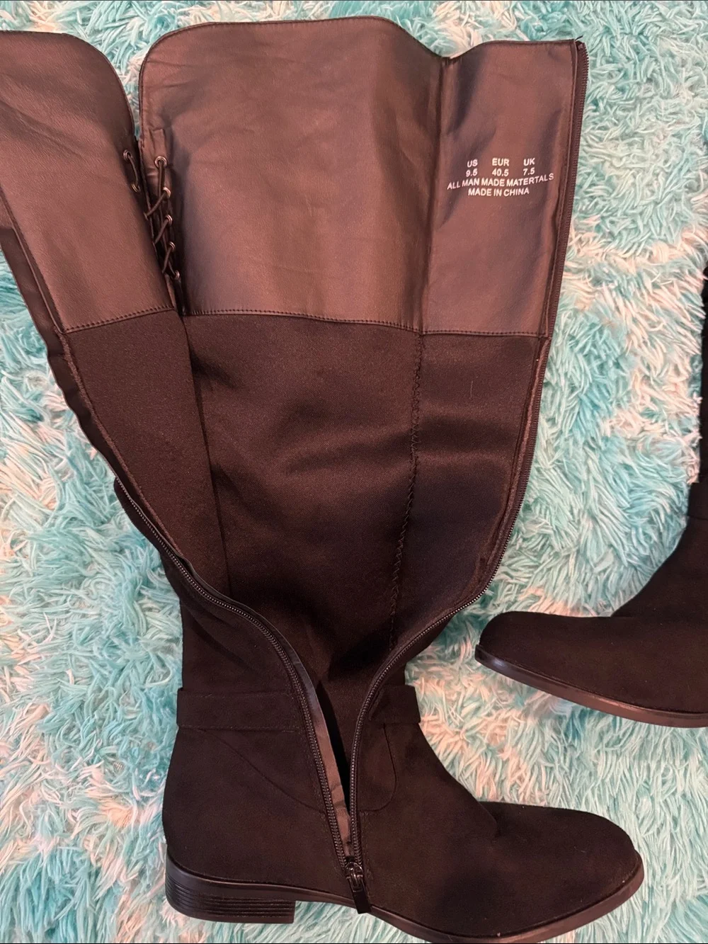 Women's Black Knee-High Riding Boots - Classic Buckle Detail