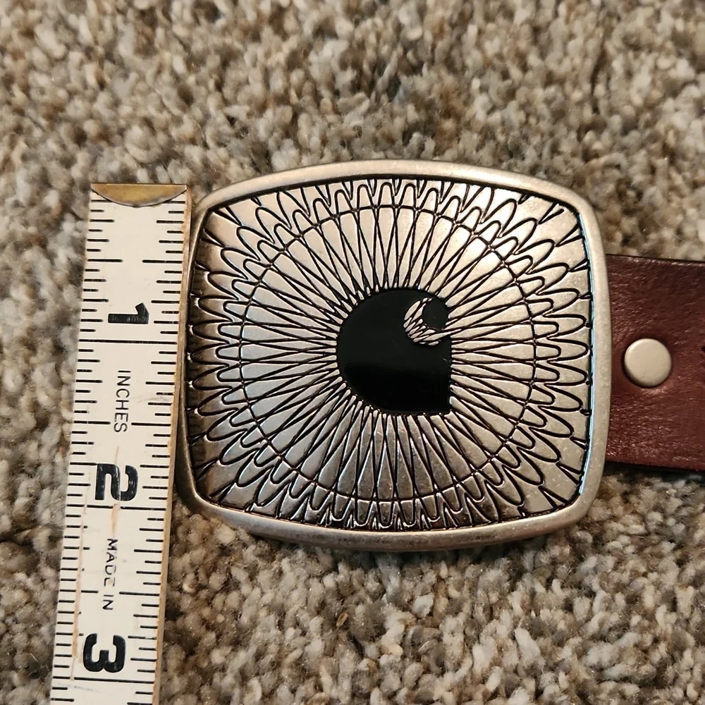 CARHARTT ESPRESSO BROWN LEATHER BELT W/SILVER C LOGO BUCKLE SZ LARGE