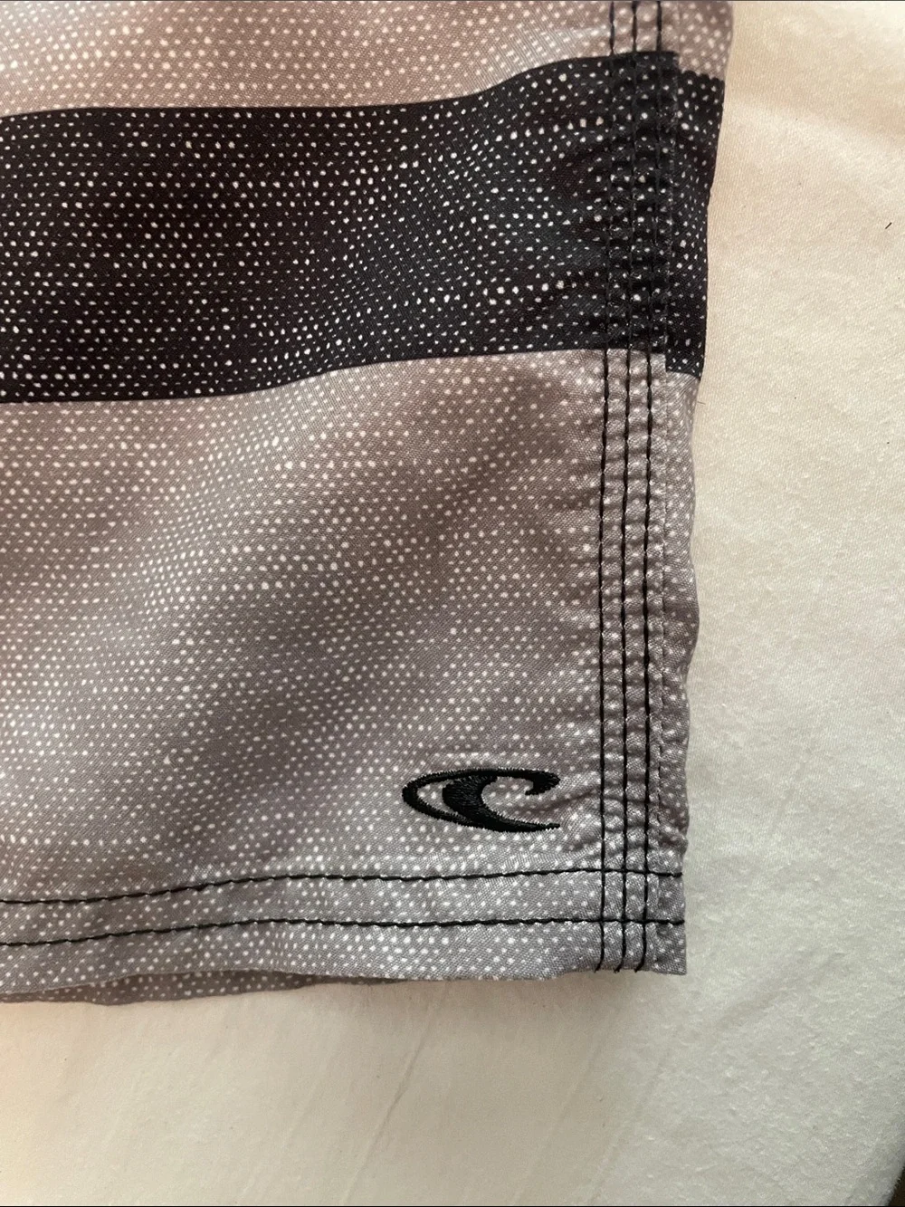O’Neill Men's Black and Gray Striped Swim Board Shorts