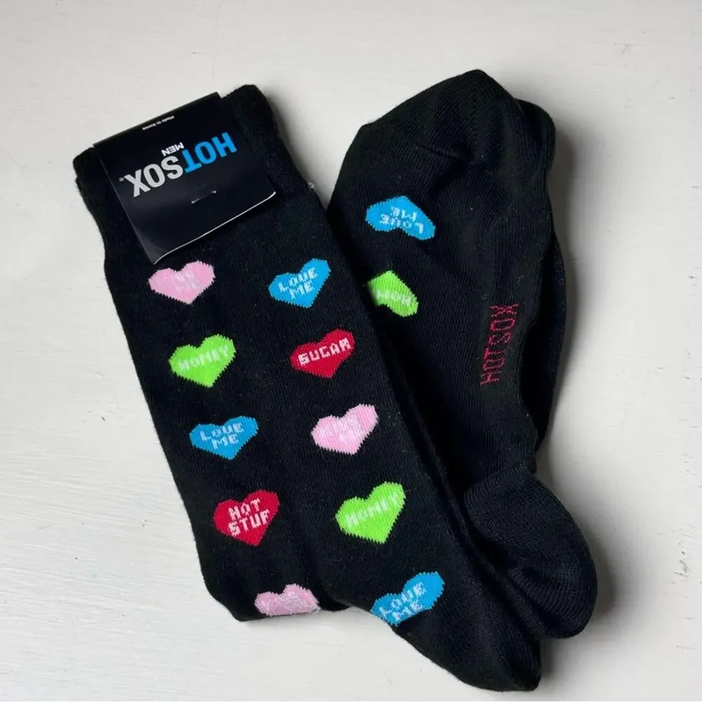 Hot Sox  Women's Black Socks with Colorful Heart Motifs New With Tag