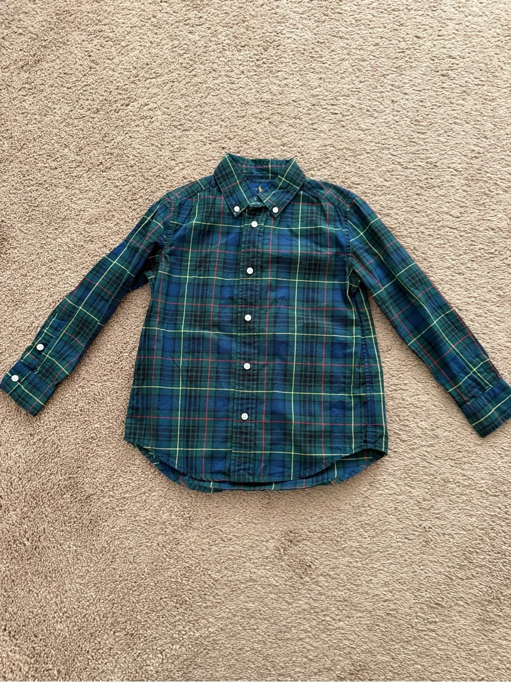 Boy’s Green Plaid Button-Down Shirt
