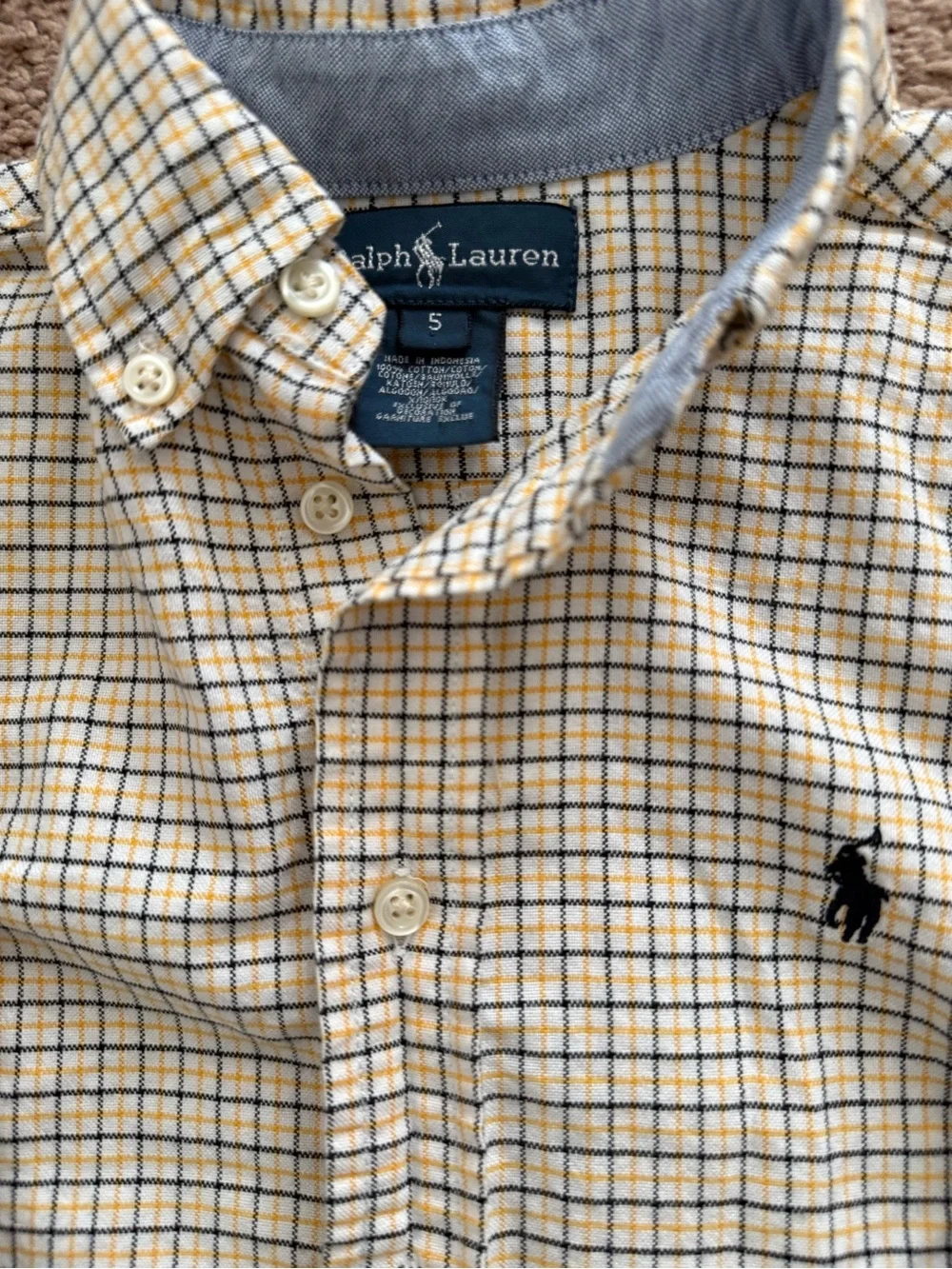 Boy’s Ralph Lauren Long-Sleeve Button-Down Plaid Shirt - Cream/Navy