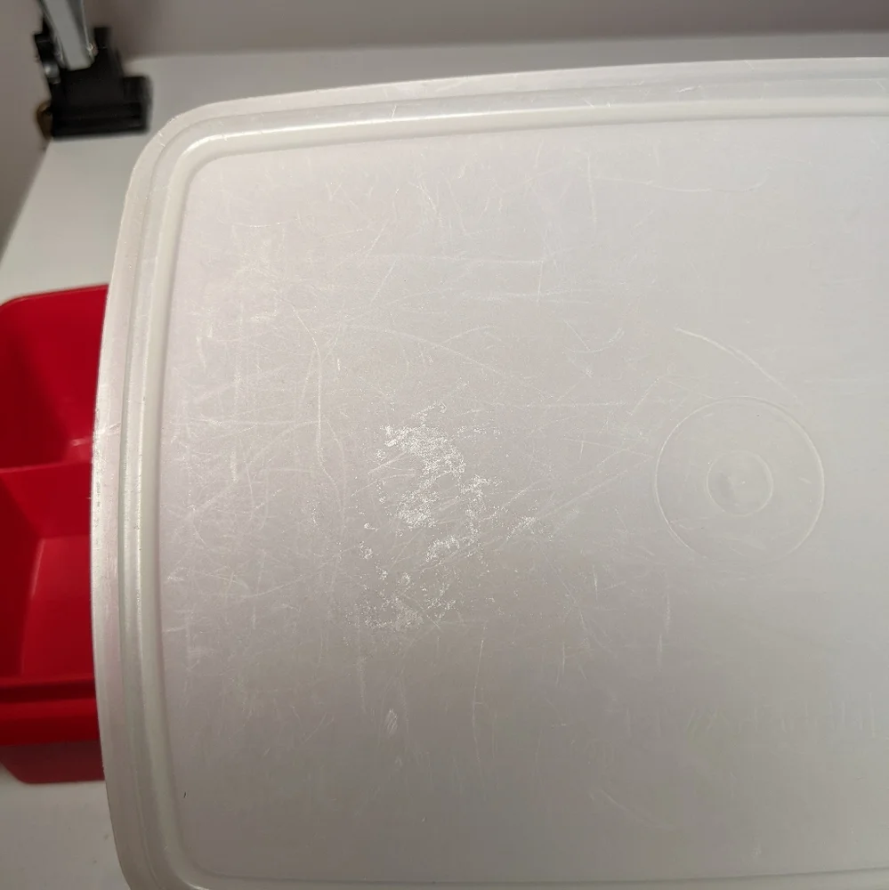 Vintage Red Tupperware Tuppercraft Divided Stow N Go Tackle Craft Sewing Box Lid