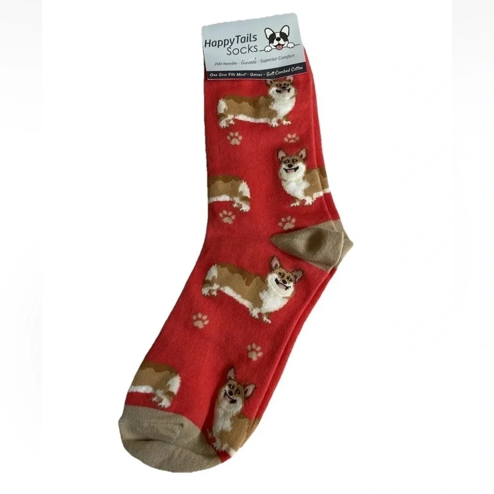Corgi Dog Breed Novelty Socks Unisex Happy Tails Red 200 Needle Cotton Blend NEW