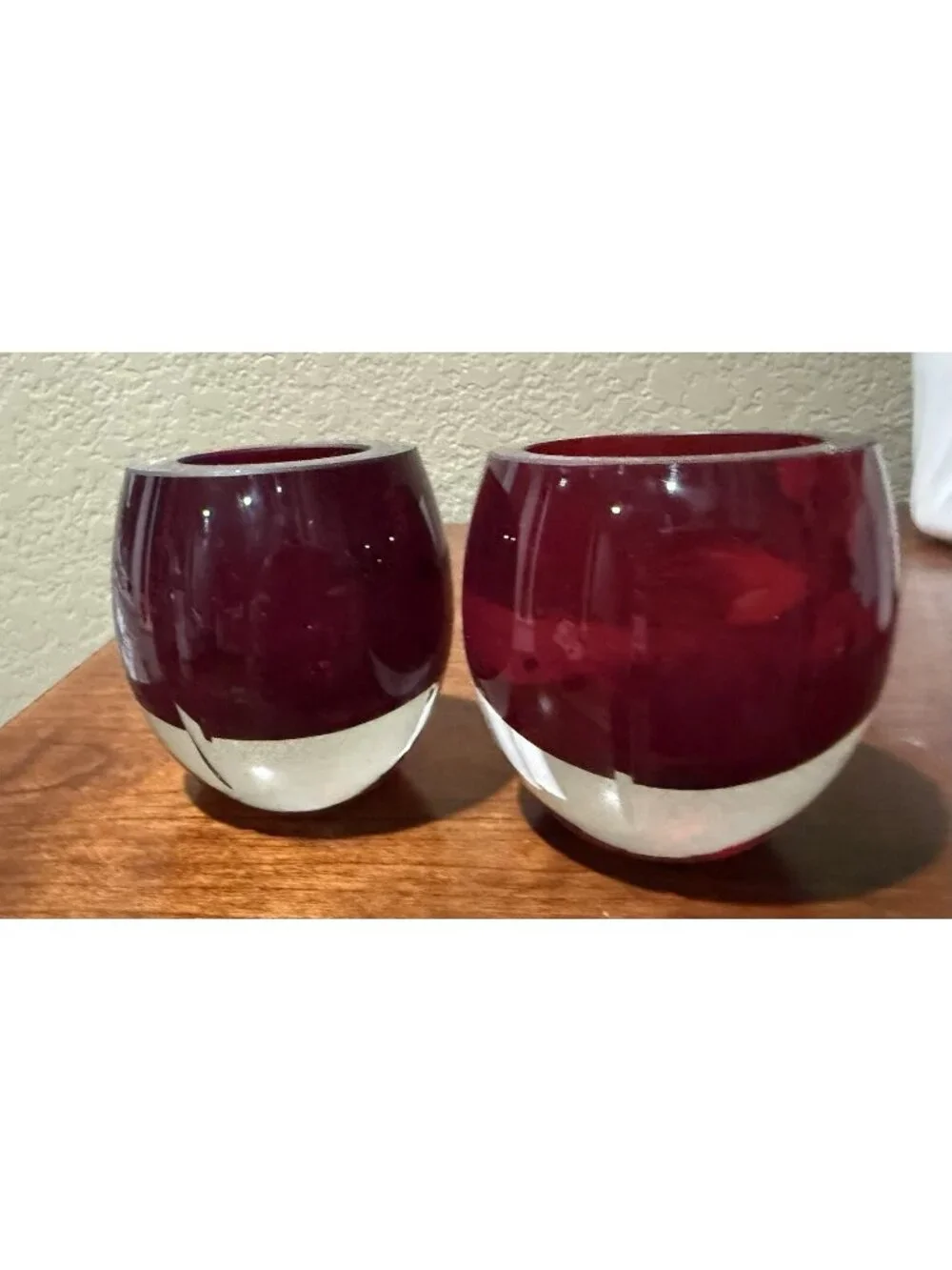 Ruby Red  ~ Clear & Red Votive Candle Holder ~ Crate & Barrel ~ ?Poland ?