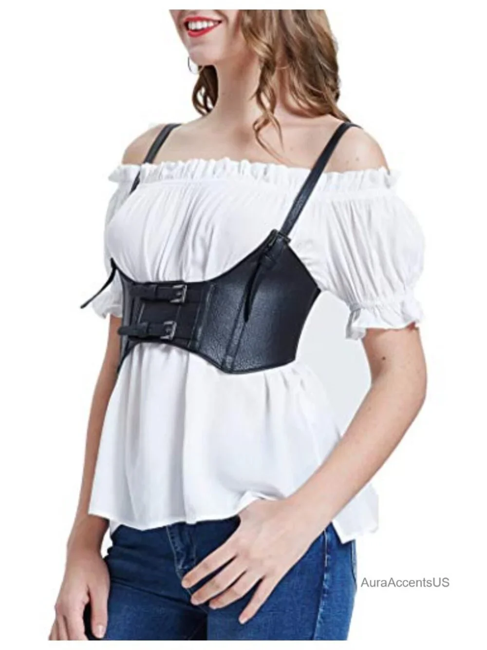 Faux Leather Underbust Corset Belt with Velcro Closure Steampunk