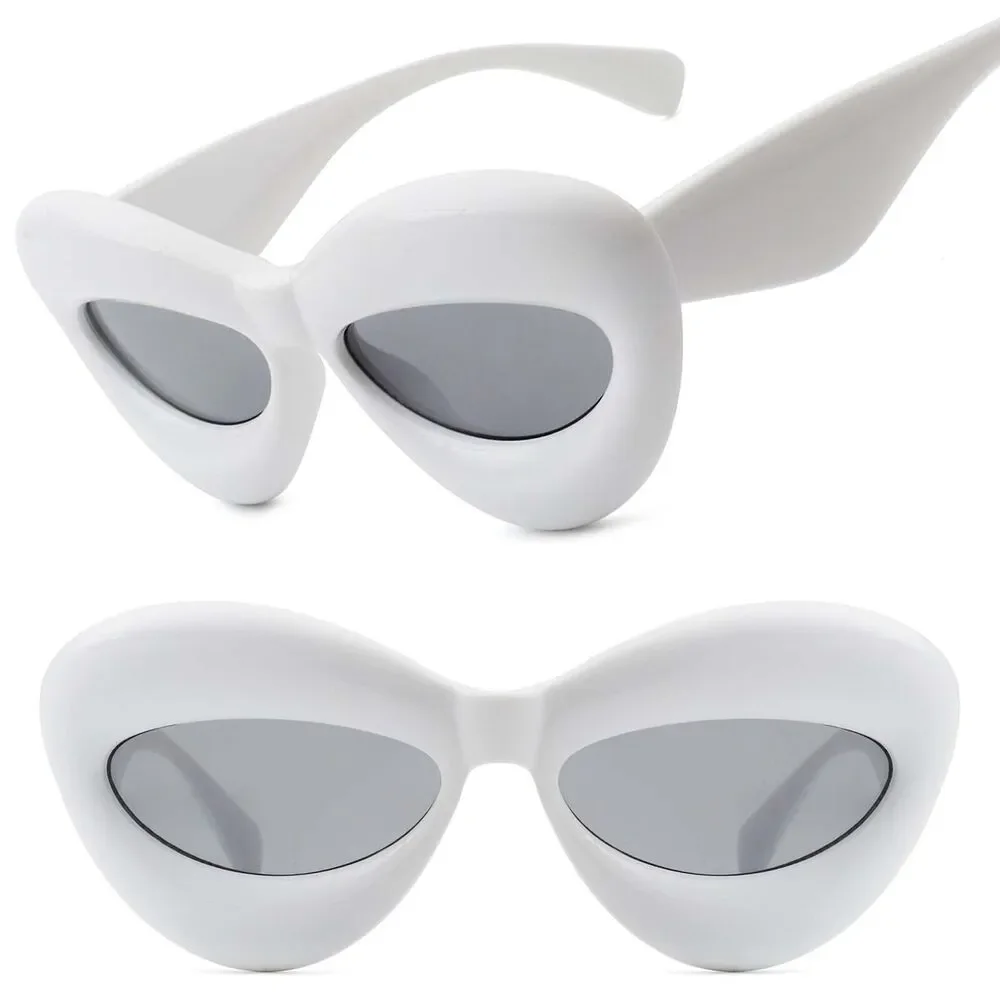 White Chunky Cat Eye Sunglasses Sculptural Balloon Frame