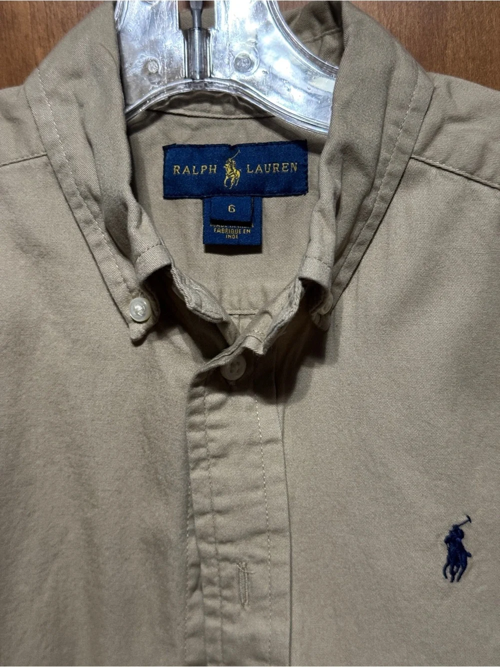 Polo Ralph Lauren Boys Size 6 Khaki Cotton Long Sleeve Button Down Shirt