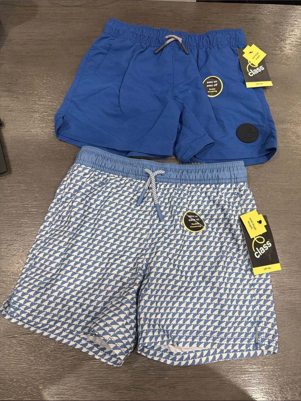 art class Boys Blue Solid and Light Blue Patterned Swim Trunks Set