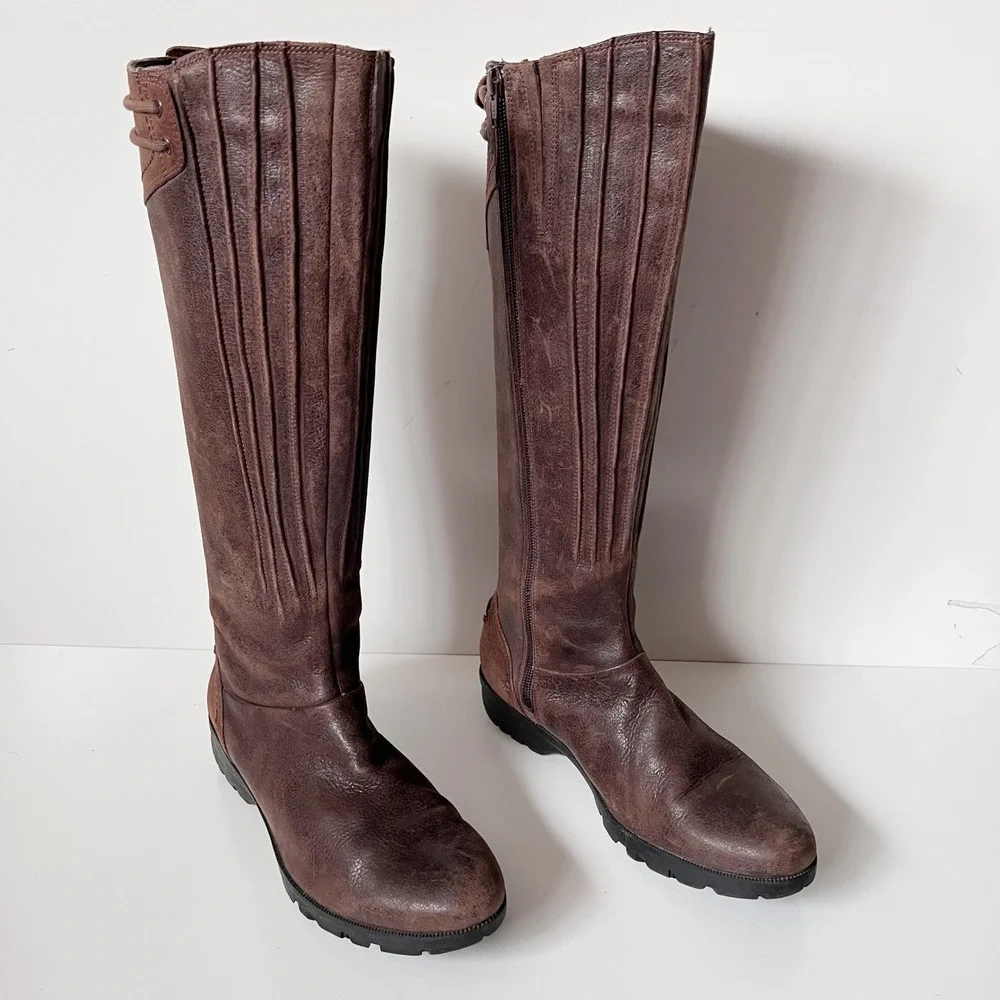 Merrell Vera Peak Knee High Boots Size 9 Brown Leather Tall Zip‎ Gorpcore Chunky