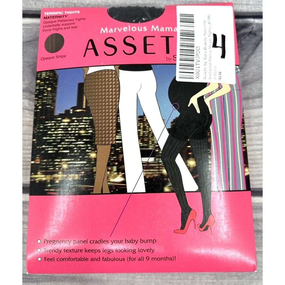 ASSETS  BY SPANX MARVELOUS MAMA MATERNITY TIGHTS Size 4 BLACK OPAQUE‎ STRIPE