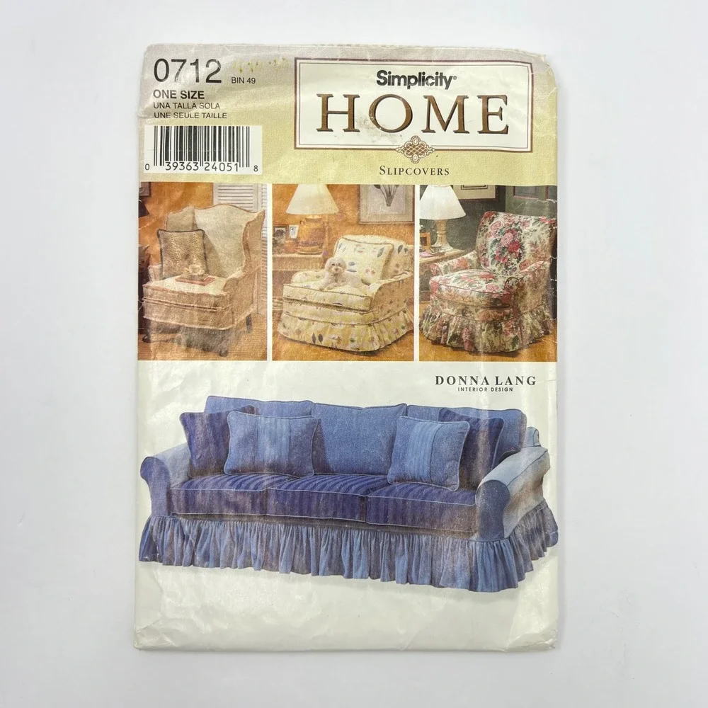 90s Simplicity Donna Lang Home Slipcovers Sewing Pattern 0712 Sofa Chair Cottage