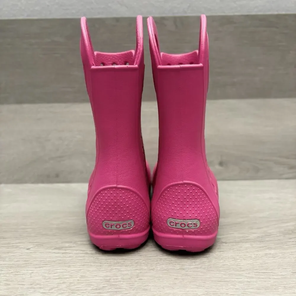 Crocs Rain Boot Handle It Pink Crush Pull On Waterproof Rain Boot Girls Size 2