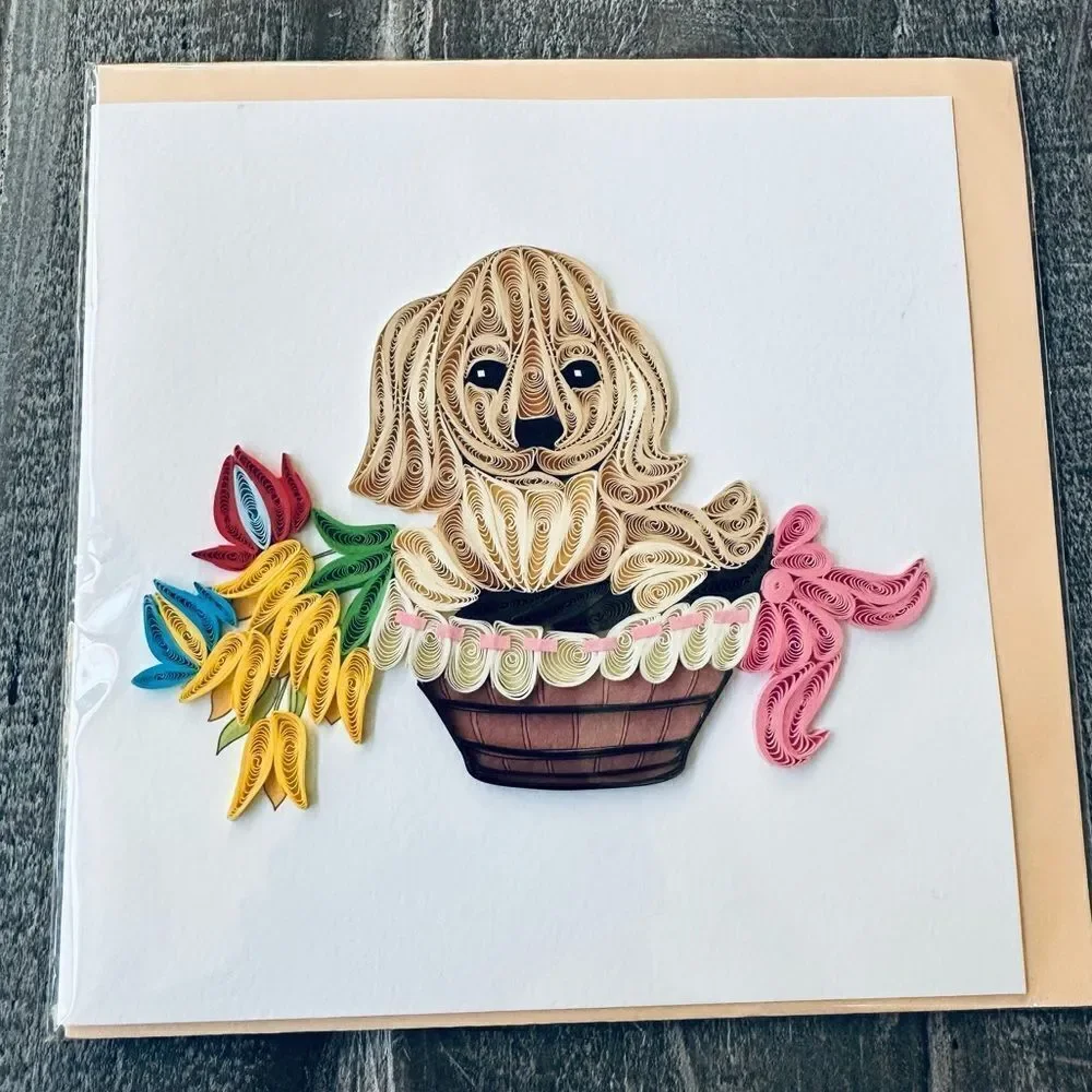 Quill Paper Puppy Dog Quilling Art Greeting Card