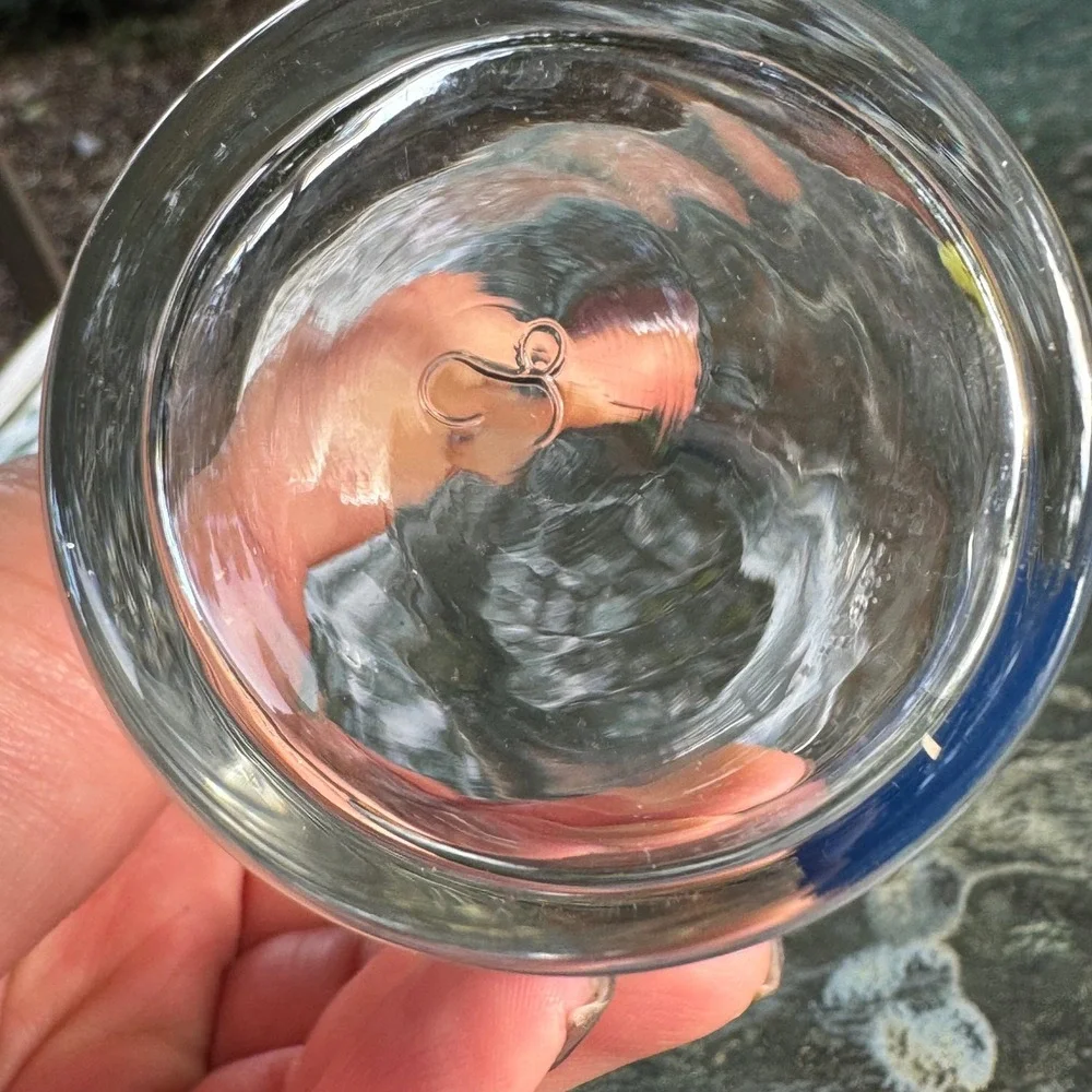 Vintage Clear Glass Carafe Bud Vase Blue Face Profiles Graphic Small Decanter