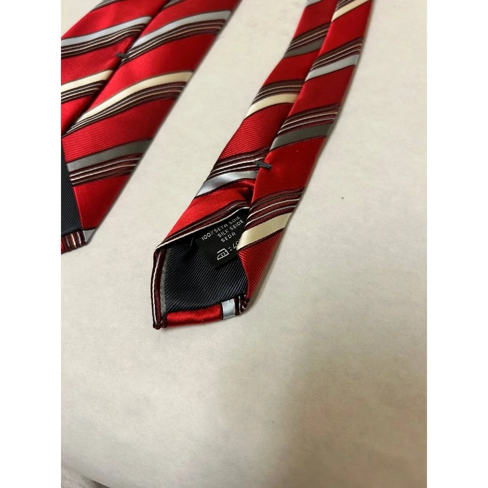 Ermenegildo‎ Zegna Necktie Men's One Size Red Striped 100% Silk Designer Classic