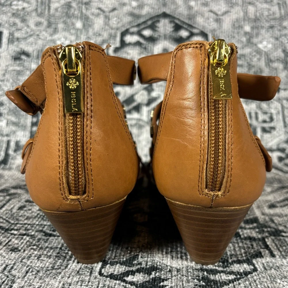 Isola Primrose chestnut and gold‎ gladiator wedge sandal size 7.5