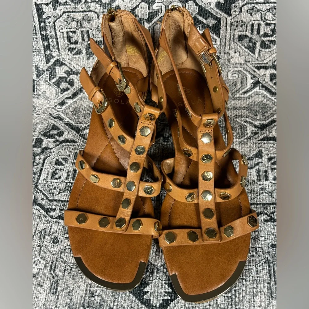 Isola Primrose chestnut and gold‎ gladiator wedge sandal size 7.5