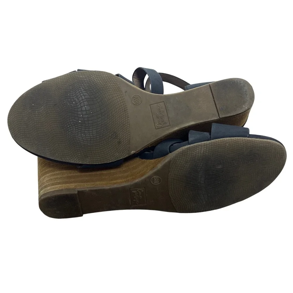 Crown Vintage Womens Black Strappy Wedge Sandals Back Zip 8.5M Gladiator Office‎