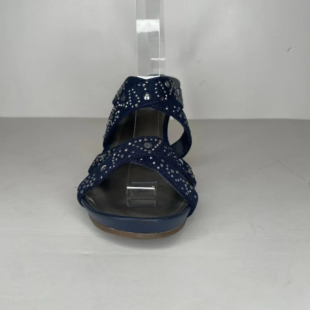 IMPO Vena Navy Blue Rhinestone Stretch Wedge Sandals Size 8