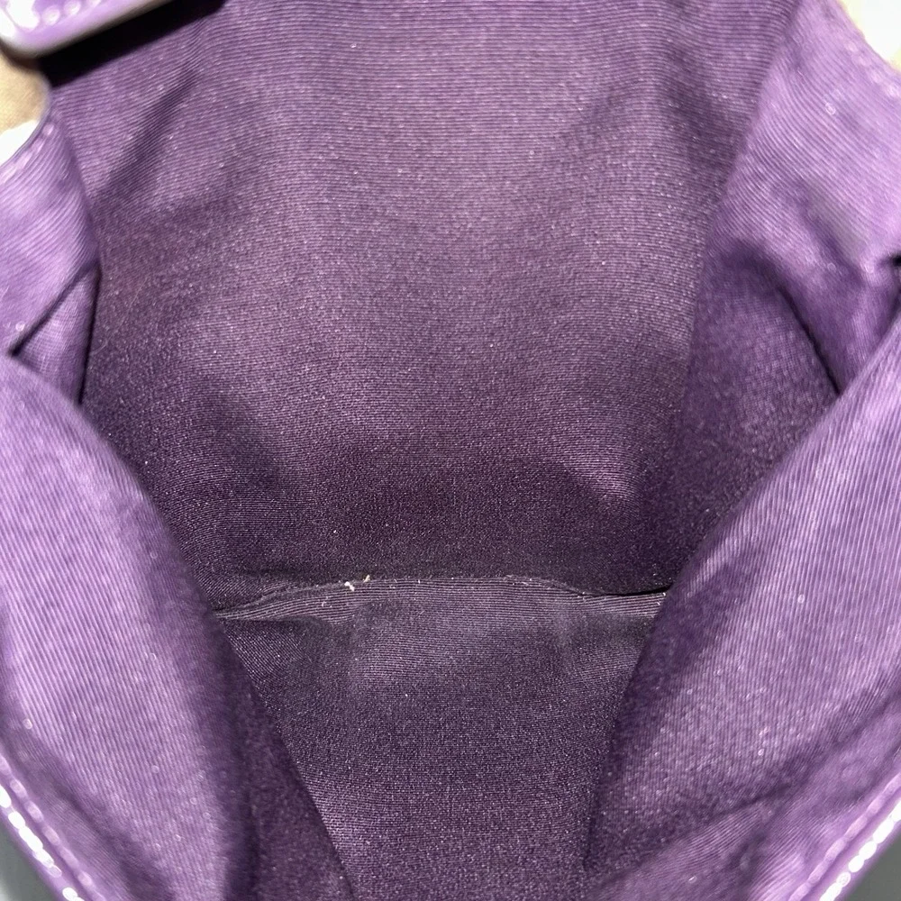 Coach Signature Stripe Satchel With Patent‎ Leather Trim Purple Bag