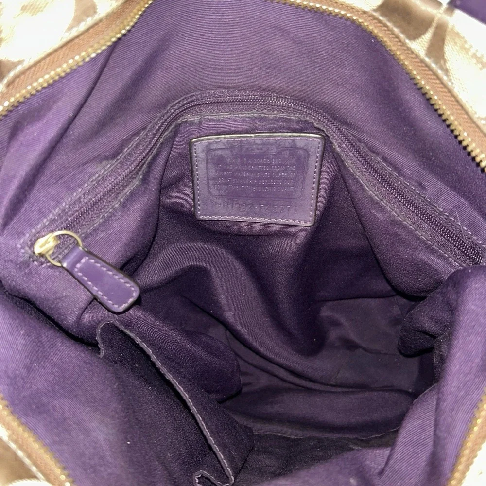 Coach Signature Stripe Satchel With Patent‎ Leather Trim Purple Bag