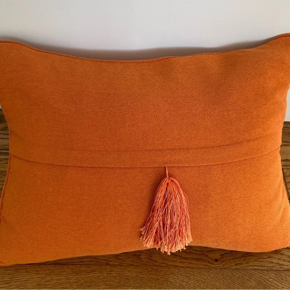 High-End Burnt Orange Linen Lumbar Pillow Cover 14x19 | Tassel Accent Luxe Decor