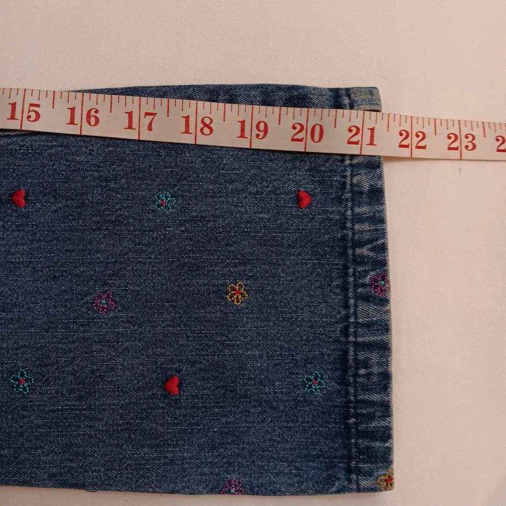 VTG Y2K Health Tex Girls Club Jeans Embroidered Flowers Hearts‎ Size 7(XS) Denim