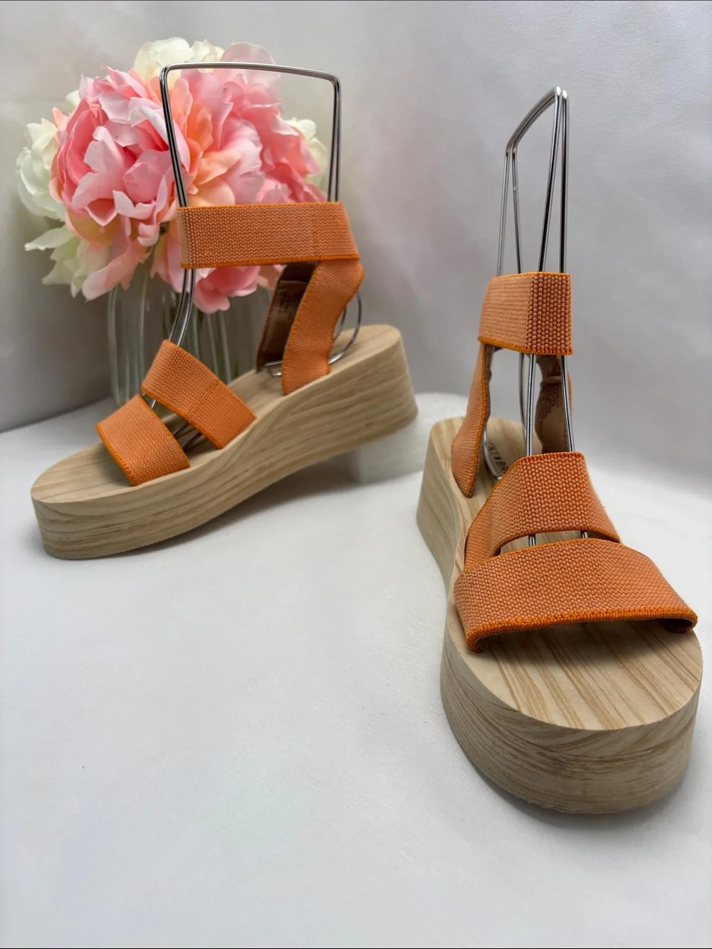 Lucky‎ Brand Women’s 5 Orange Platform Sandals with Wood-Effect Wedge #365 OBO