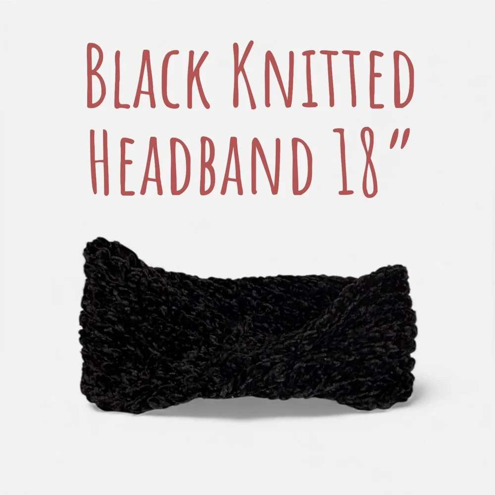 Cozy Black Knitted Headband Hair-Through Opening, Warm Winter Ear Warmer