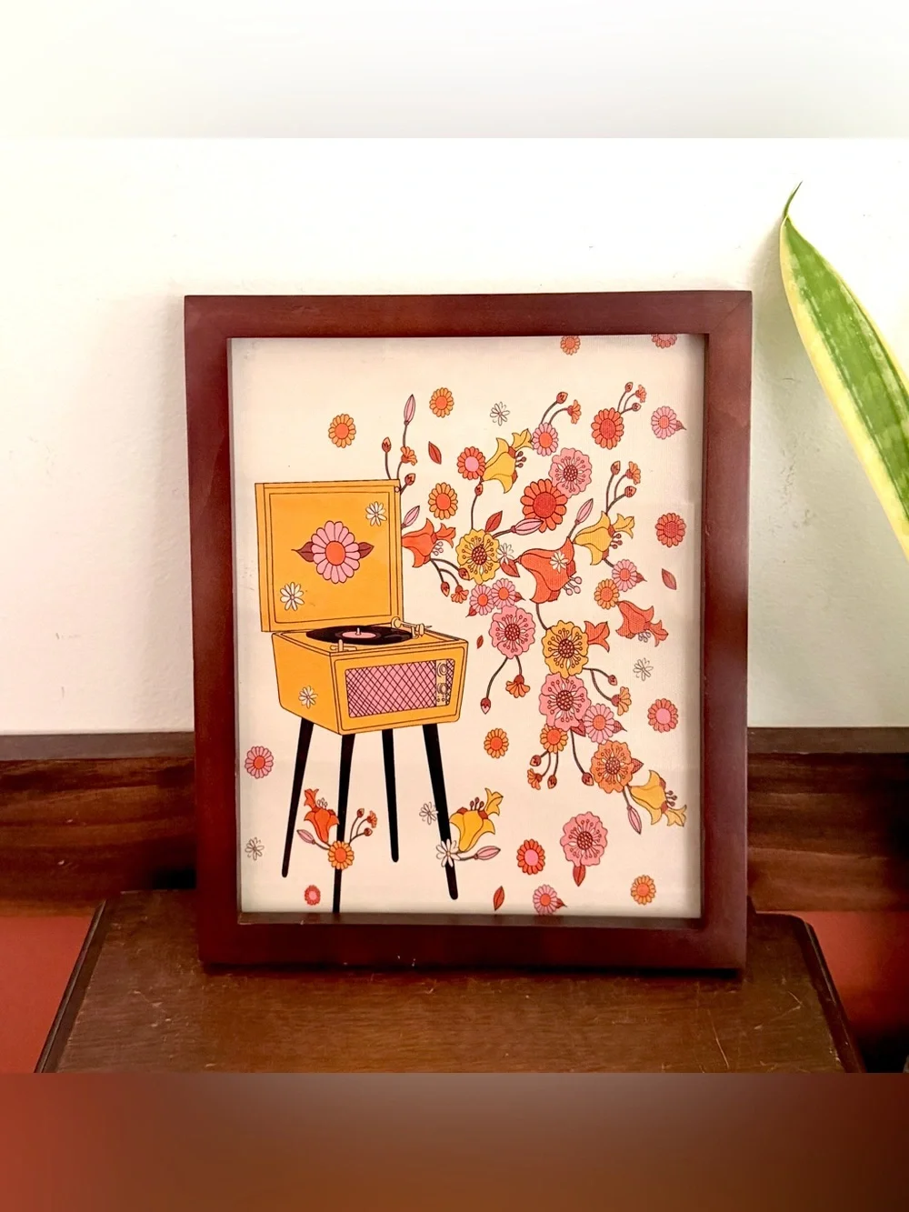 70’s Bohemian Turntable Flower Power Record Player Canvas Music Art Print Framed
