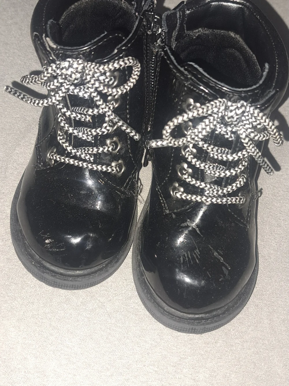 Kids Black Patent Lace-Up Boots 5