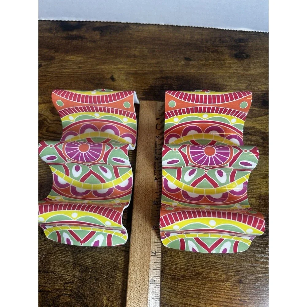 Colorful Reversible Plastic Taco Holders Set of 2 Holds 2 or 3 Tacos Multicolor