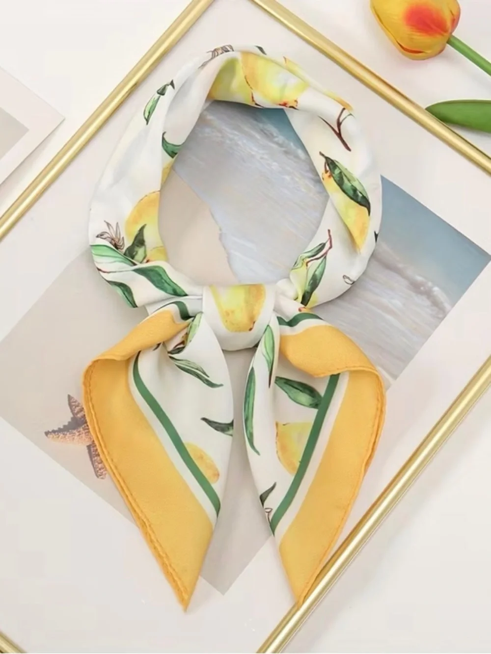 Lemon Print Satin Scarf Square Cottagecore Coastal Italian Summer Chic NWT