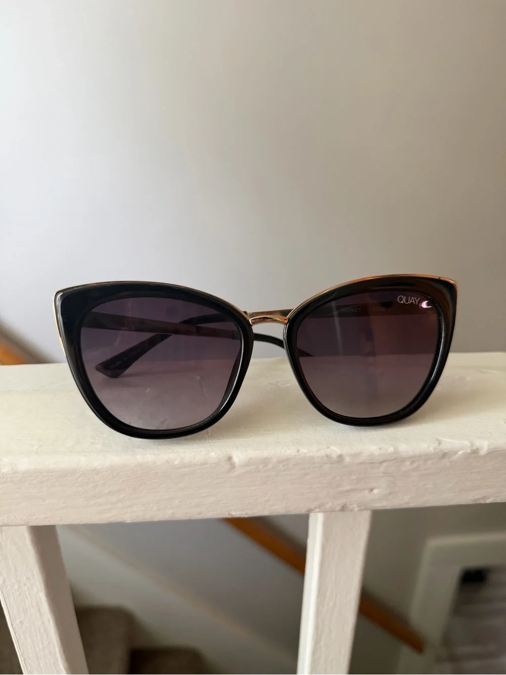 Quay Australia Black Cat Eye Sunglasses with Dark Gradient Lenses