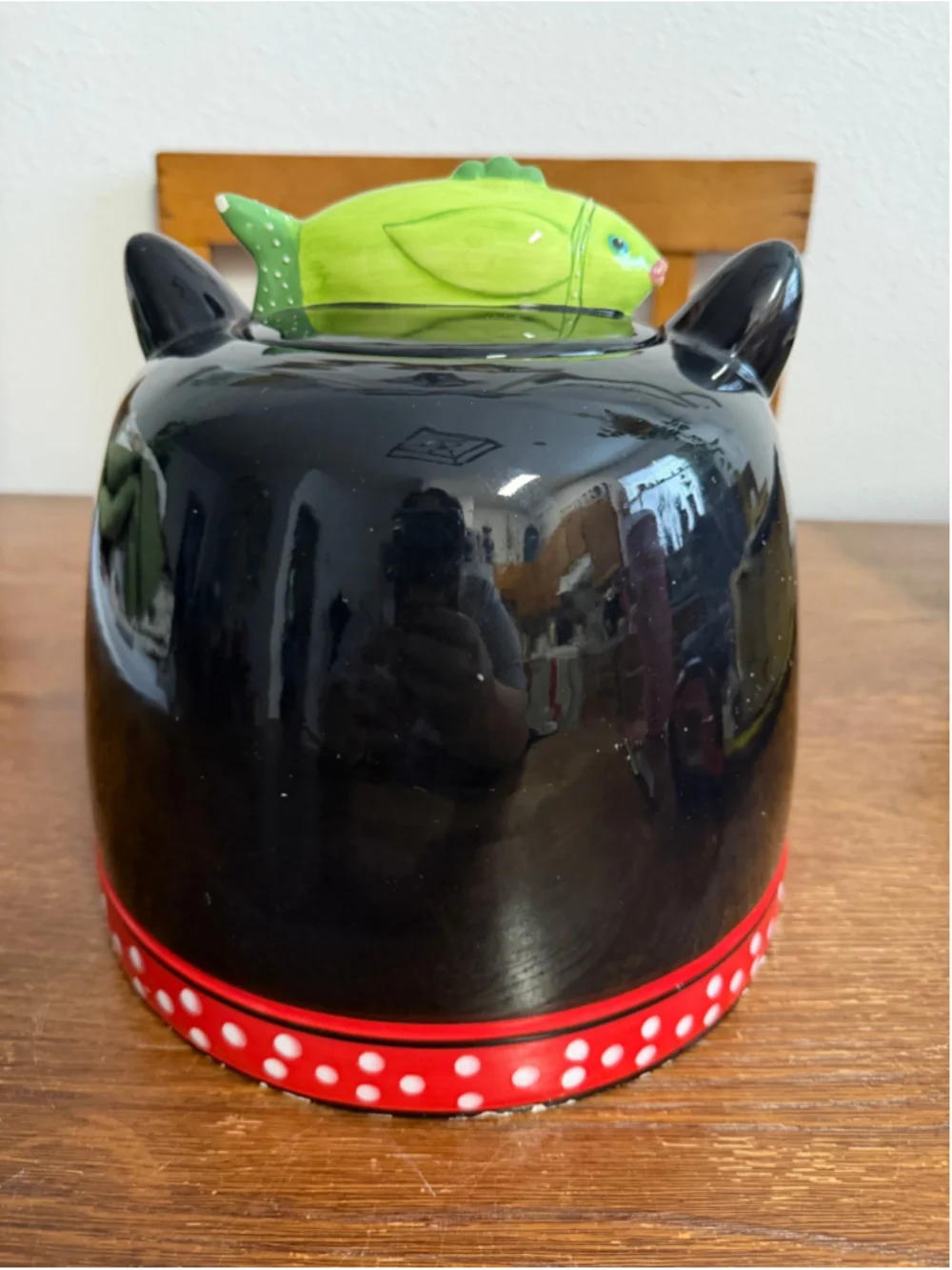 Carol Eldridge Black Cat Cookie Jar Fish Lid Unique Products Ceramic Vintage Can