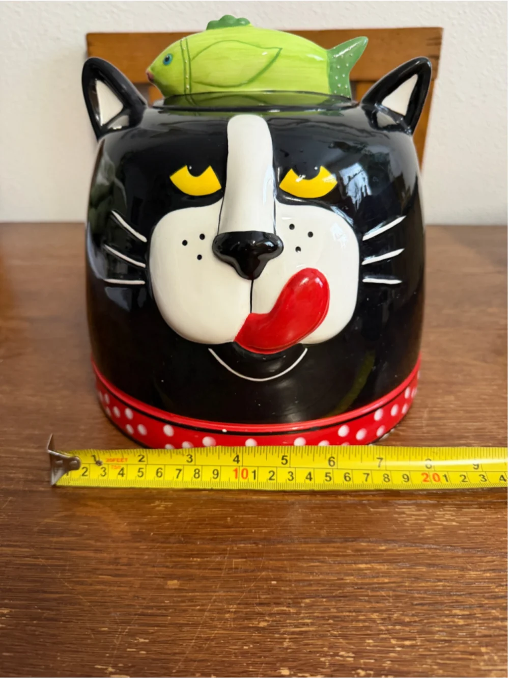 Carol Eldridge Black Cat Cookie Jar Fish Lid Unique Products Ceramic Vintage Can