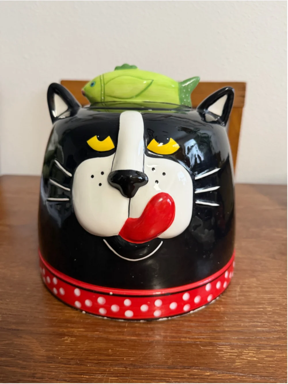 Carol Eldridge Black Cat Cookie Jar Fish Lid Unique Products Ceramic Vintage Can