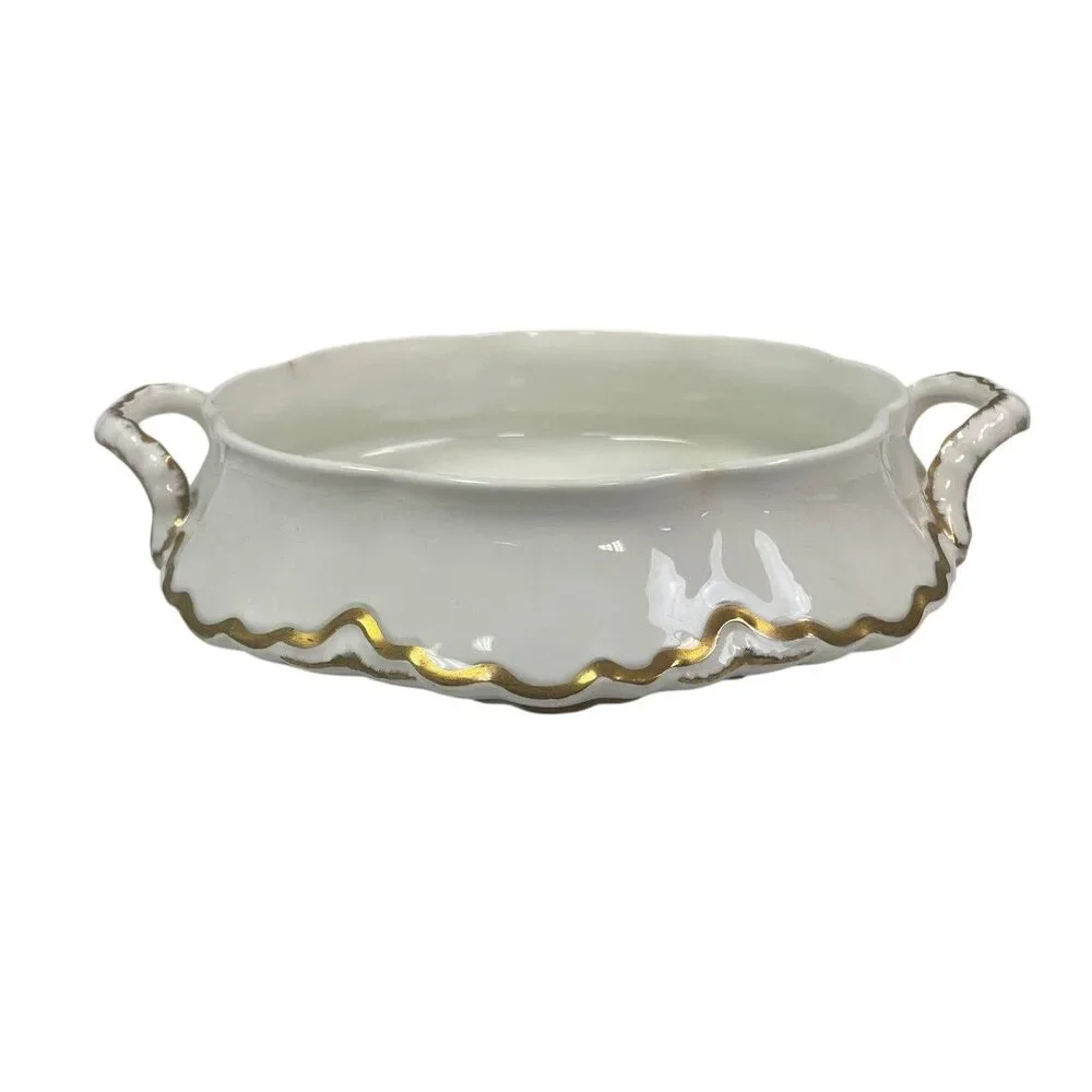 Vintage 1929 Pope-Gosser Sepia Gold Fine Bone China Double Handle Serving Bowl